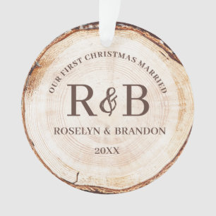 Our First Christmas Married Custom Photo Rustic Ornament