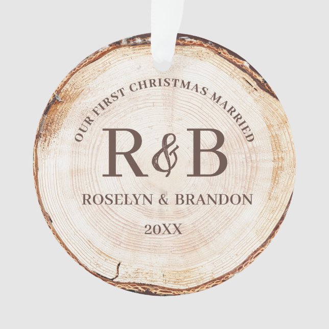 Our First Christmas Married Custom Photo Rustic  Ornament (Front)