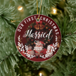 Our First Christmas Married – Custom Year Ceramic Tree Decoration