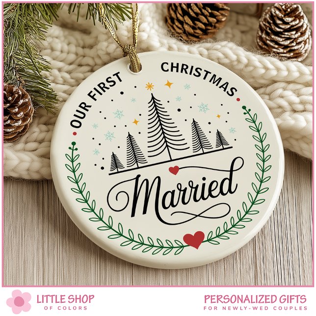 Our First Christmas Married Customisable Photo Ceramic Tree Decoration (Creator Uploaded)