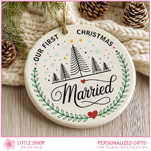 Our First Christmas Married Customizable Photo Ceramic Tree Decoration