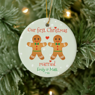 Our First Christmas Married - Cute Gingerbread Men Ceramic Tree Decoration