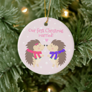 Our first Christmas married! Cute Hedgehogs Ceramic Tree Decoration