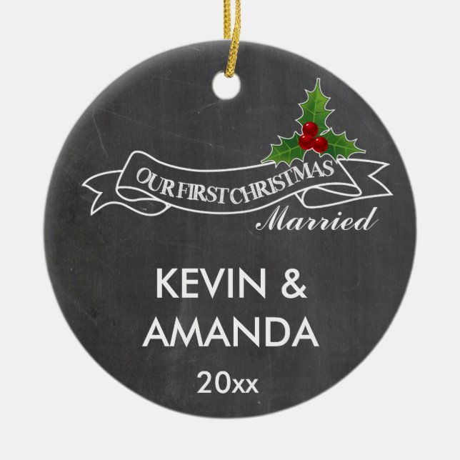 Our first Christmas married engaged together Ceramic Tree Decoration (Front)