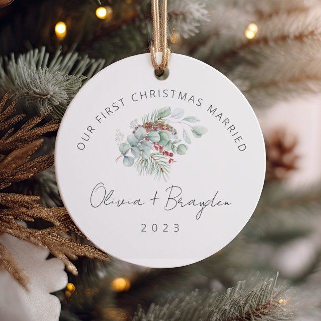 Our First Christmas Married Eucalyptus Ceramic Tree Decoration (Creator Uploaded)