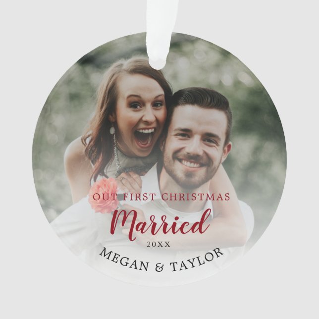 Our First Christmas Married Floral Ornament (Front)