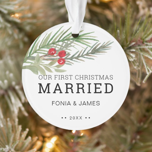 Our First Christmas Married Greenery Ornament (Tree)