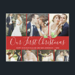 Our First Christmas Married Holiday 7Photo Collage Postcard<br><div class="desc">Show off your holiday photos and your recent marriage with this stylish holiday photo collage card that says "Our First Christmas" in a stylish red calligraphy script and our hand-painted watercolor holly accent. Perfect for the newly married couple to use as a wedding announcement or thank you card around the...</div>