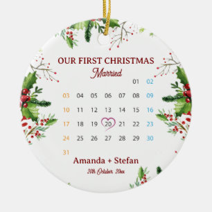 Our First Christmas Married Keepsake Calendar Ceramic Tree Decoration