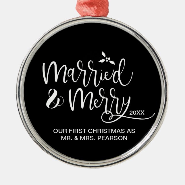 Our First Christmas Married Merry Black Metal Tree Decoration (Front)