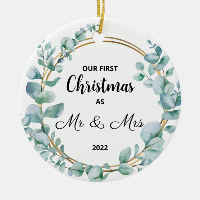 Our First Christmas Married Merry Ceramic Ornament (Front)