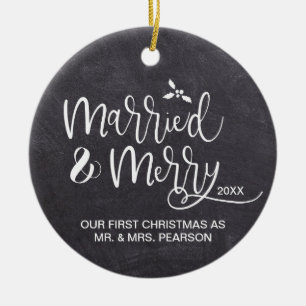 Our First Christmas Married Merry Wedding Photo Ceramic Tree Decoration
