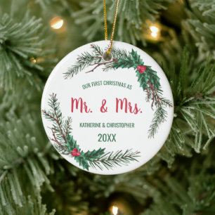 Our First Christmas Married Mistletoe Ceramic Tree Decoration