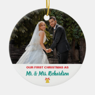 Our First Christmas Married Mr And Mrs Name Photo Ceramic Tree Decoration