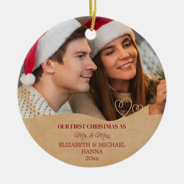 Our First Christmas Married Mr & Mrs Ceramic Ornam Tree Decoration (Front)