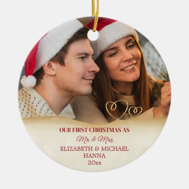 Our First Christmas Married Mr & Mrs Ceramic Tree Decoration (Front)