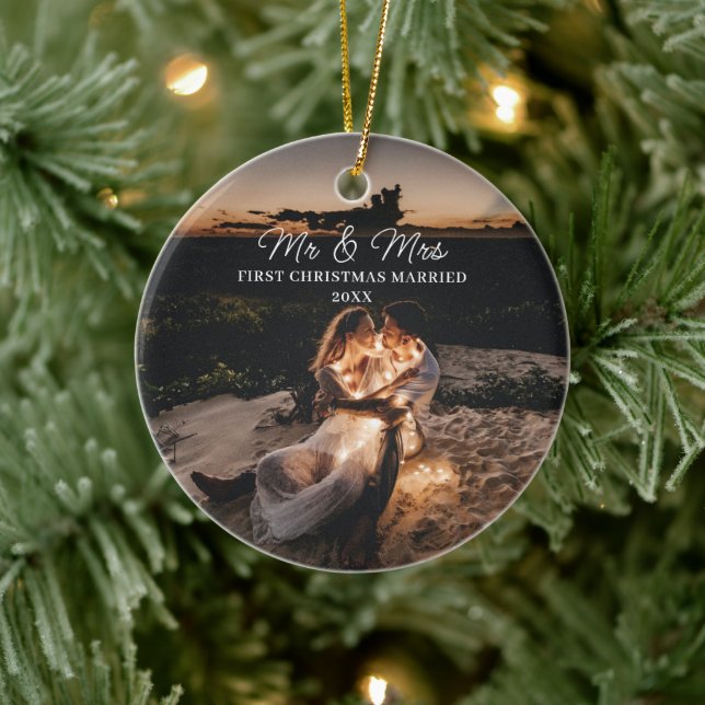 Our First Christmas Married Mr & Mrs Couple Photo  Ceramic Tree Decoration (Tree)