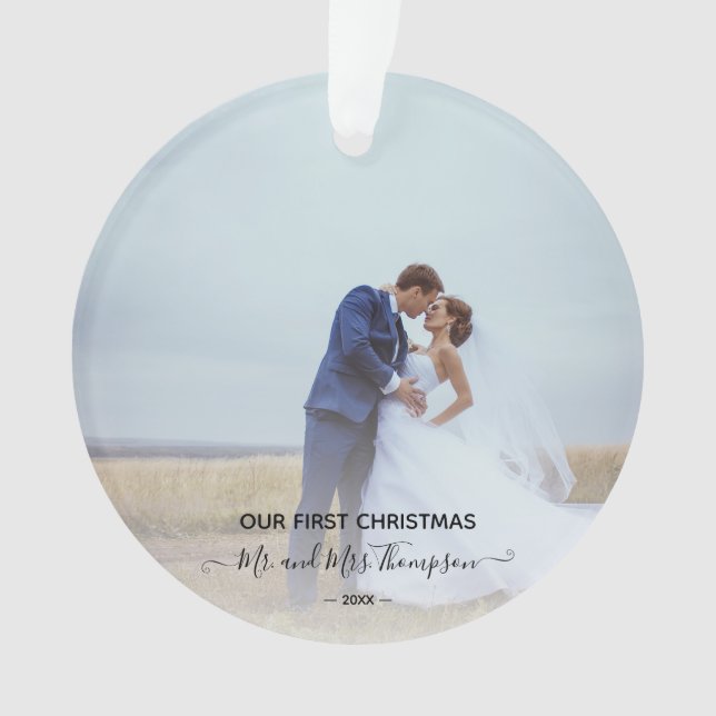 Our First Christmas Married Mr Mrs Photo Elegant Ornament (Front)