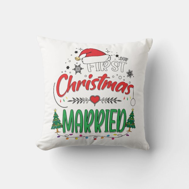 Our First Christmas Married Newlywed Mr and Mrs Cushion (Front)