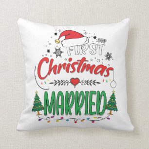 Our First Christmas Married Newlywed Mr and Mrs Cushion