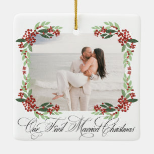 Our First Christmas Married   Newlywed Photo Ceramic Ornament