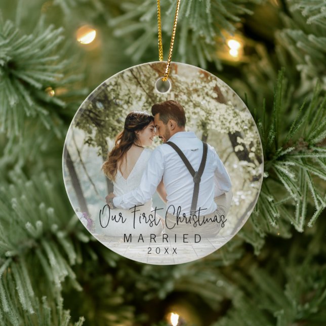 Our First Christmas Married Newlywed Photo Ceramic Tree Decoration (Tree)