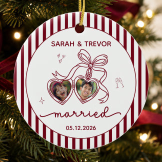 Our First Christmas Married Personalised Photo Ceramic Tree Decoration