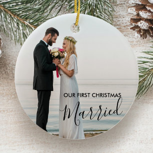 Our First Christmas Married Personalized Photo Ceramic Tree Decoration