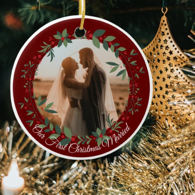 Our First Christmas Married Photo Christmas Tree Ceramic Tree Decoration (Creator Uploaded)