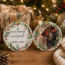Our First Christmas Married Photo Couple Wreath