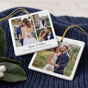 Our First Christmas Married Photo Gallery Keepsake Ceramic Ornament