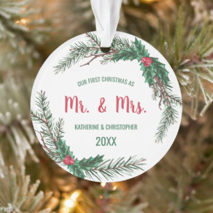 Our First Christmas Married   Photo Mistletoe Ornament