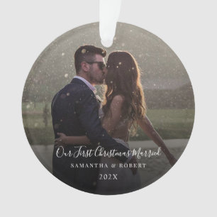 Our First Christmas Married Photo Script Ornament
