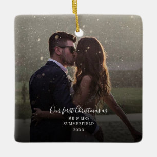 Our First Christmas Married Photo Wedding Ceramic Ornament