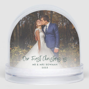 Our First Christmas Married Photos Modern Snowglobe