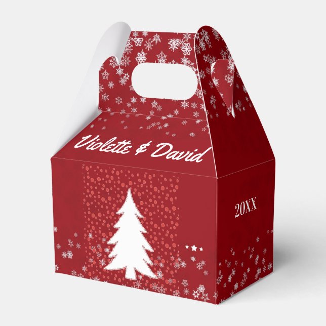  Our First Christmas Married Red Elegant Tree  Favour Box (Front Side)