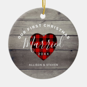 Our First Christmas Married Rustic Personalised Ceramic Tree Decoration