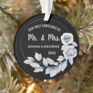 Our First Christmas Married Silver Rose Ornament