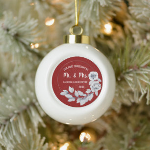 Our First Christmas Married Silver Rose Ornament