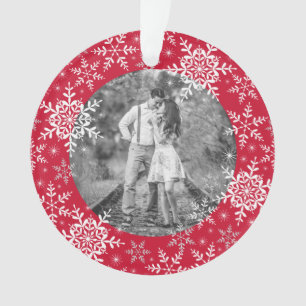 Our First Christmas Married Snowflakes on Red Ornament