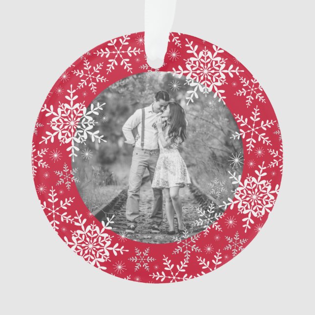 Our First Christmas Married Snowflakes on Red Ornament (Front)