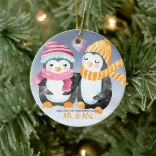 Our First Christmas Married Two Cute Penguins Ceramic Tree Decoration