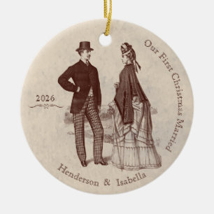 Our First Christmas Married Vintage Couple Ceramic Tree Decoration