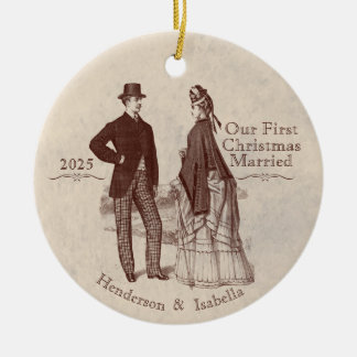 Our First Christmas Married Vintage Couple Ceramic Tree Decoration