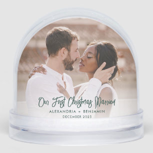 Our First Christmas Married Wedding Photos Script Snowglobe