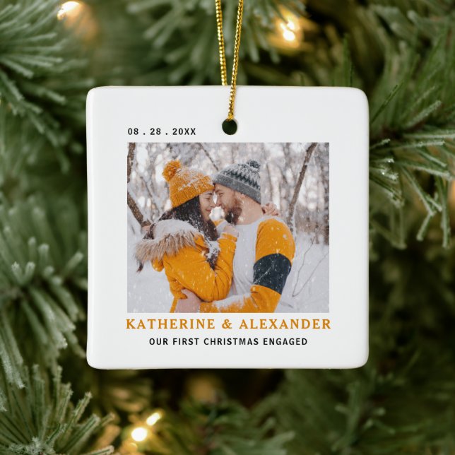 Our First Christmas Minimal Elegant Modern Photo  Ceramic Ornament (Tree)