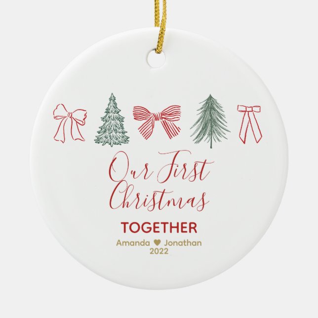Our First Christmas Minimalist Bow & Tree Ceramic Tree Decoration (Front)