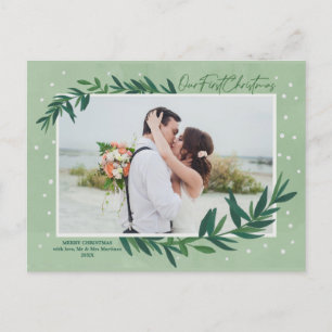 Our First Christmas Modern Botanical Photo Holiday Postcard