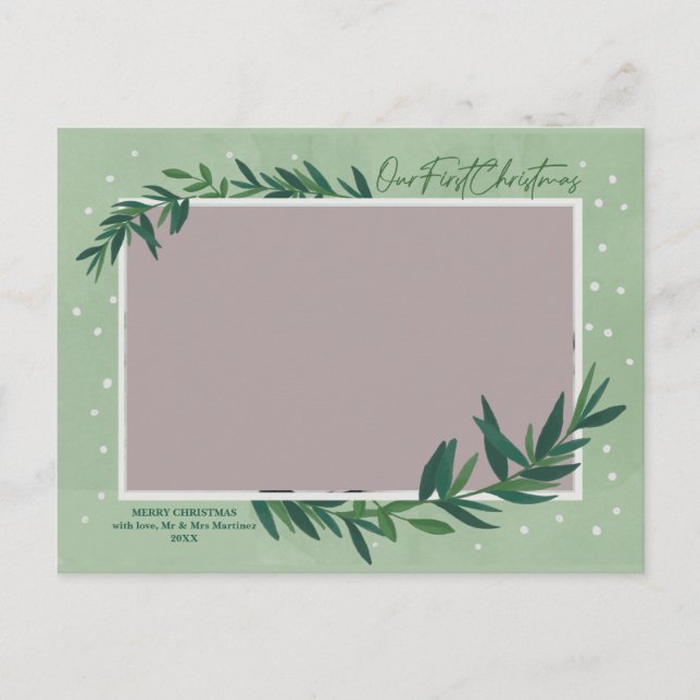 Our First Christmas Modern Botanical Photo Holiday Postcard (Front)