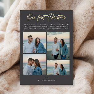 Our First Christmas Modern Coastal 4 Photo Gold Foil Holiday Card